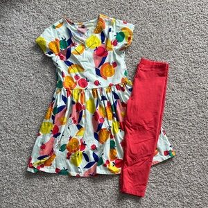 Tea Collection Colorful Fruit Print Dress with Red Leggings
